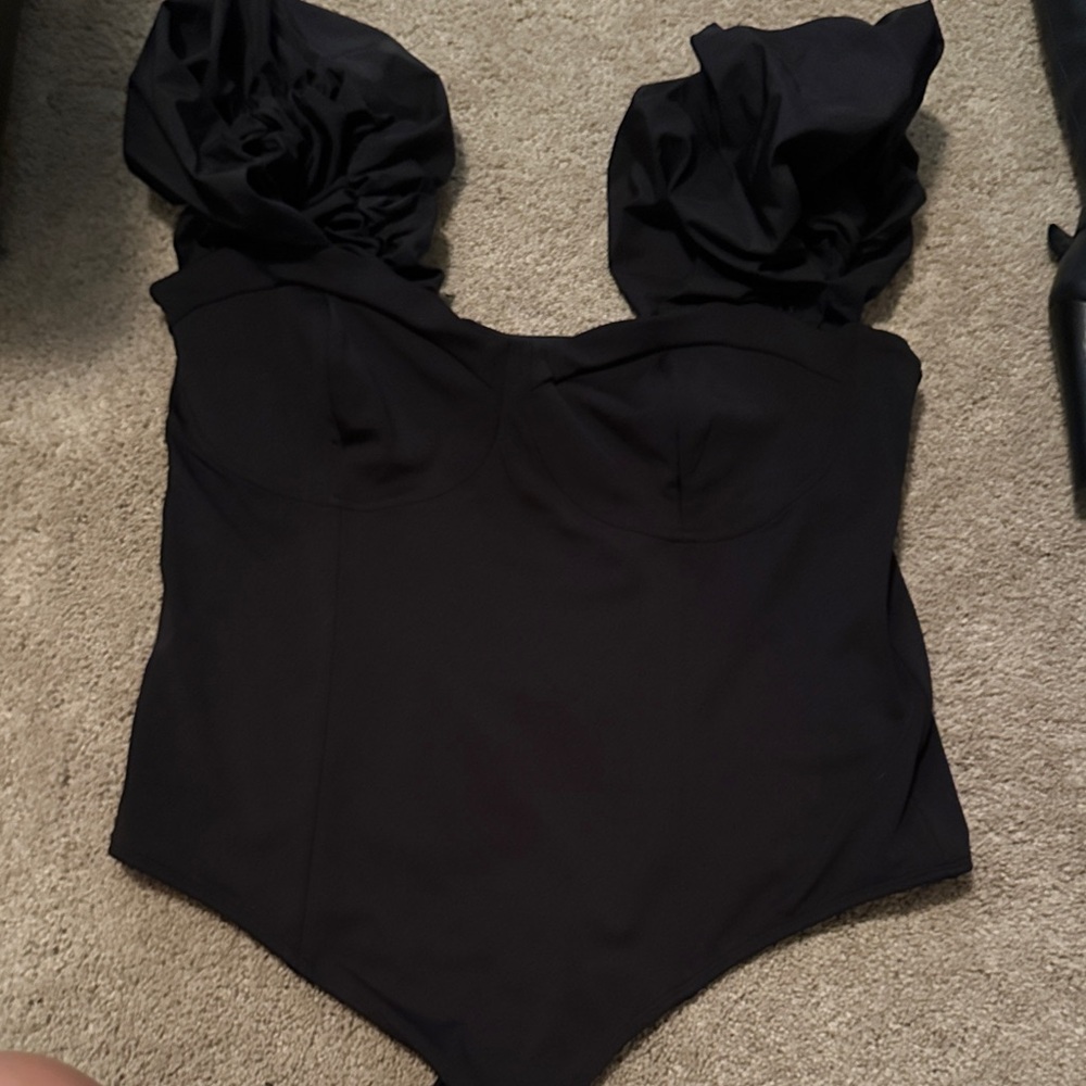 Express Black Ruffled Bodysuit